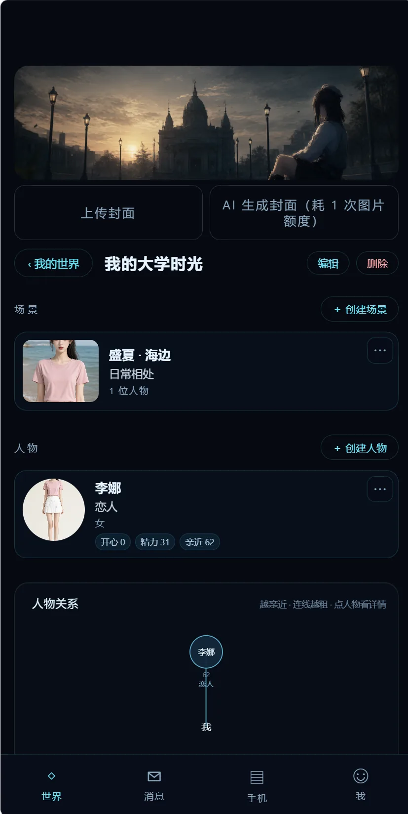 自己搭建的世界、场景与人物